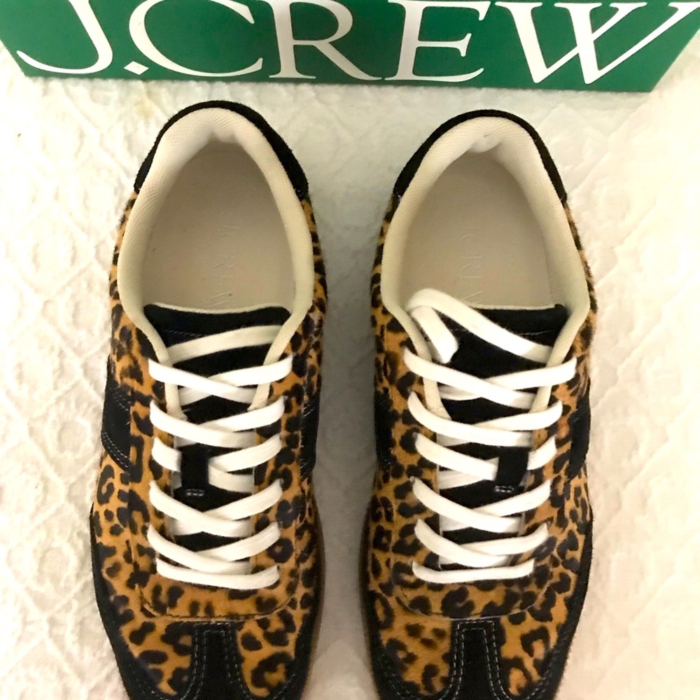 NWOT 
JCrew Women’s Leopard-print Calf hair Trainers.